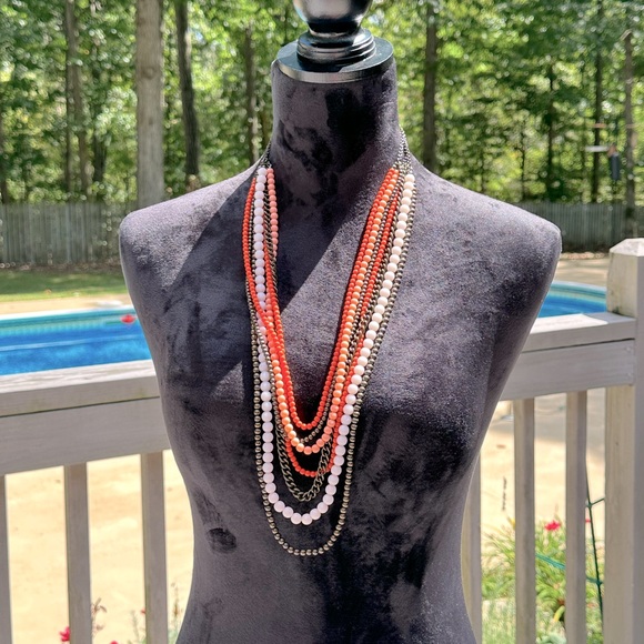 Multi-Strand Coral, Peach & Brown Antiqued Brass Necklace Premier Designs Papaya - Picture 4 of 8